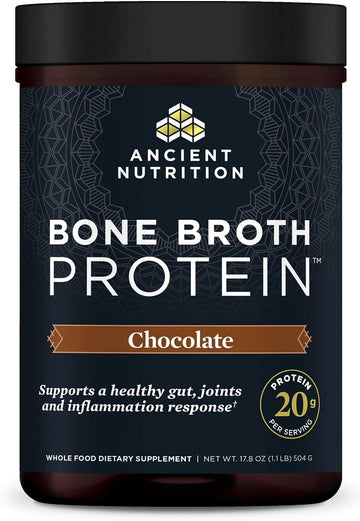 Ancient Nutrition Protein Powder Made From Real Bone Broth, Chocolate, 20G Protein Per Serving, 20 Serving Tub, Gluten Free Hydrolyzed Collagen Peptides Supplement, Great In Protein Shakes