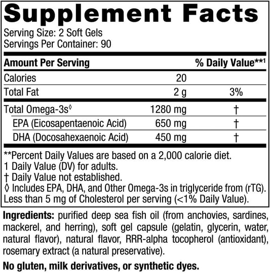 Nordic Naturals Ultimate Omega, Lemon Flavor - 180 Soft Gels - 1280 mg Omega-3 - High-Potency Omega-3 Fish Oil with EPA & DHA - Promotes Brain & Heart Health - Non-GMO - 90 Servings