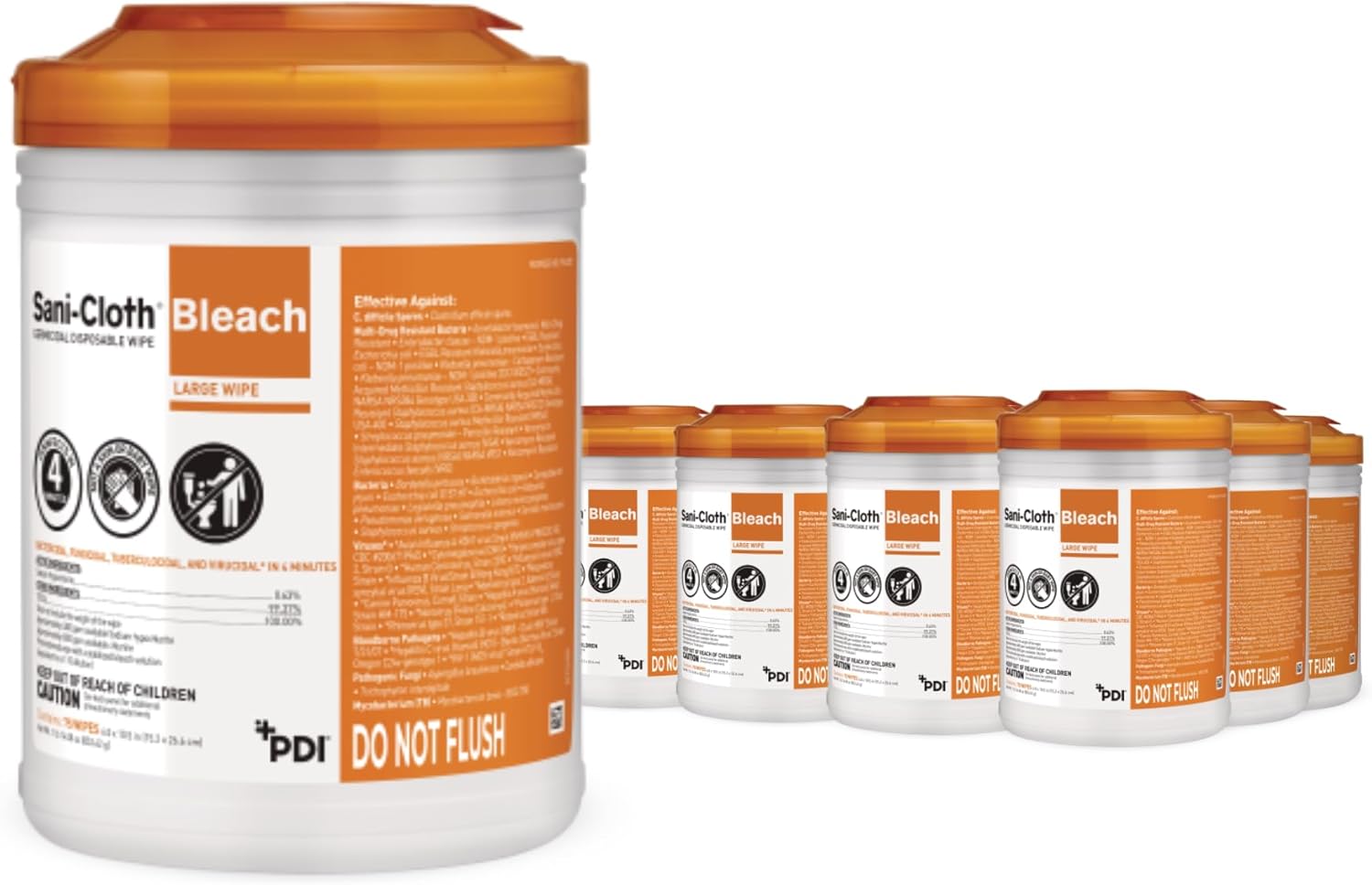 Sani-Cloth Bleach Disposable Wipes, Full Case, Hospital-Grade Surface Disinfecting Wipes For Healthcare And Bathroom, Large Wipe, 6" X 10.5", 75 Wipes Per Canister, 12 Canisters Total, 900 Total Wipes