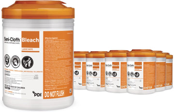 Sani-Cloth Bleach Disposable Wipes, Full Case, Hospital-Grade Surface Disinfecting Wipes For Healthcare And Bathroom, Large Wipe, 6" X 10.5", 75 Wipes Per Canister, 12 Canisters Total, 900 Total Wipes