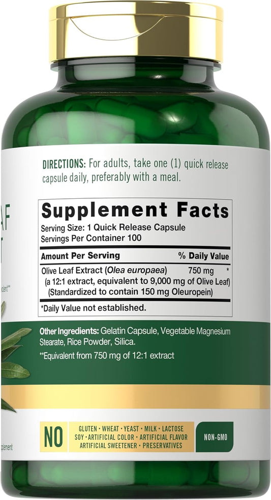 Carlyle Olive Leaf Extract Capsules | 9000Mg | 100 Count | Non-Gmo, Gluten Free | High Potency Supplement