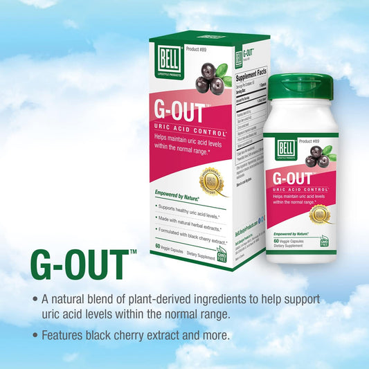 Bell G-Out Uric Acid Cleanse | Recommended for Gout - A Unique Blend of Herbal Extracts That Helps Maintain Uric Acid Levels Within The Normal Range | 60 Capsules