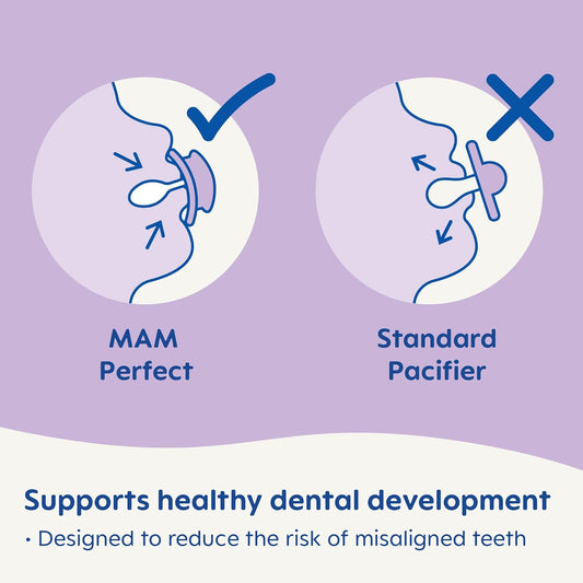 Mam Perfect Baby Pacifier, Patented Nipple, Developed With Pediatric Dentists & Orthodontists, 2 Pack, 6+ Months, Unisex
