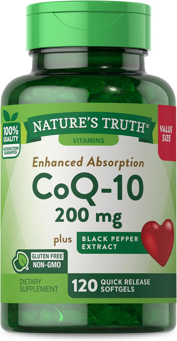 Nature'S Truth Coq10 200Mg | 120 Softgels | High Absorption | Non-Gmo & Gluten Free Coenzyme Supplement | With Black Pepper Extract