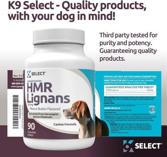 K9 Select Hmr Lignans For Dogs - Enhancer For Overall Wellness, Immune Support For Dogs - Norway Spruce Extract Holistic Dog Health - Digestion, & Coat Care - Peanut Butter, 20Mg, 90 Tablets