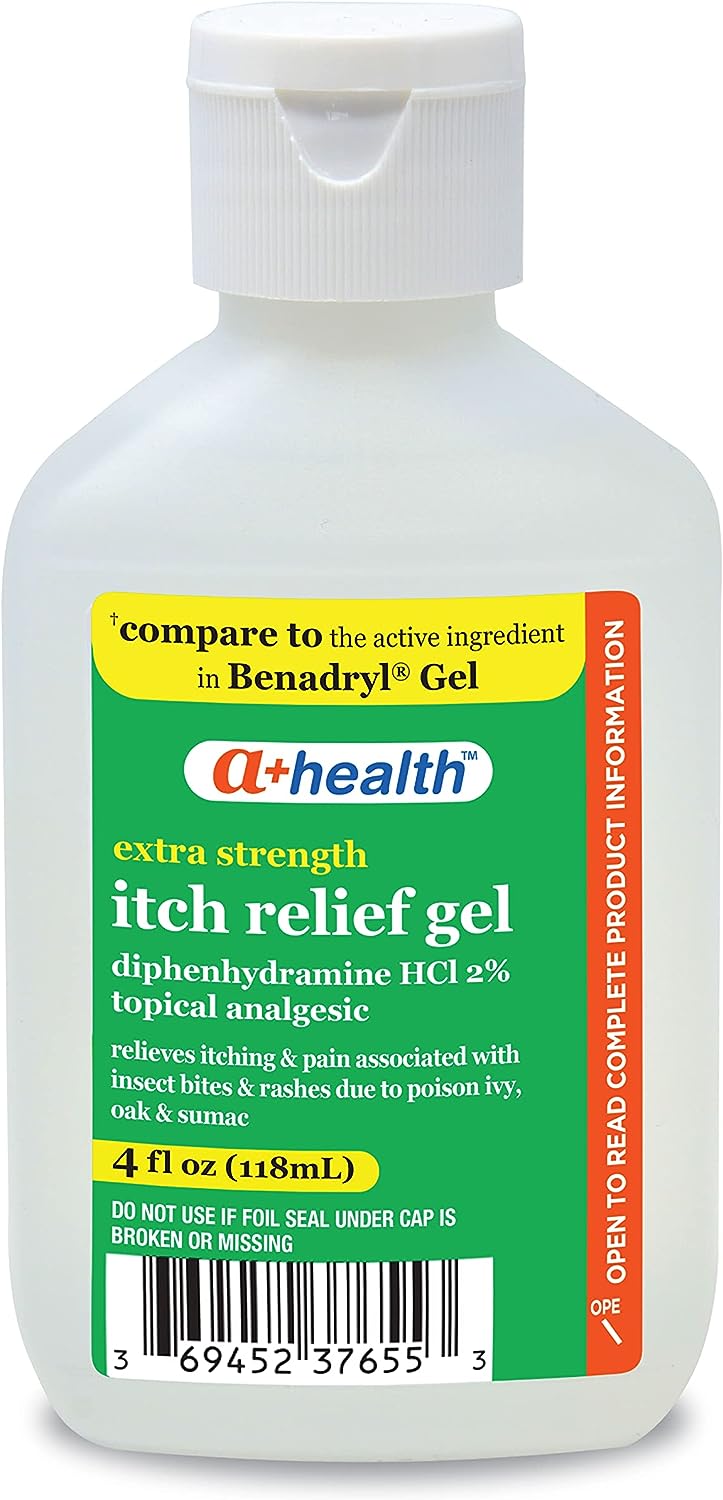 Extra Strength Itch Relief Gel, Diphenhydramine Hcl 2% Topical Analgesic, Relives Itching And Pain For Bug Bites, Rashes, Poison Ivy, Oak And Sumac, Made In Usa, 4 Ounces
