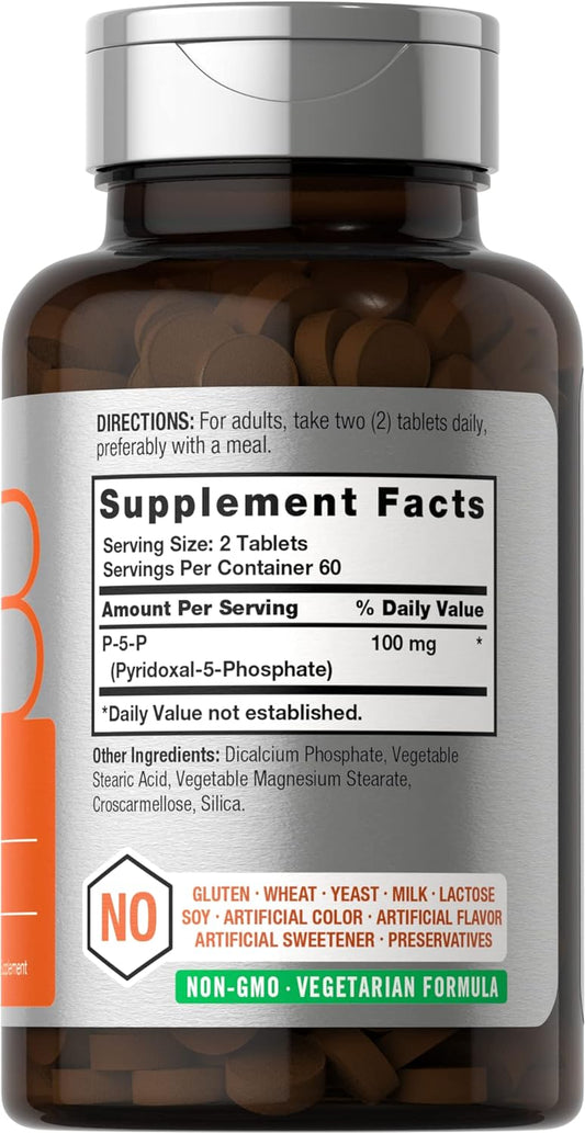 Horbach P-5-P Activated Vitamin B6 100mg | 120 Tablets | Vegetarian Supplement, Non-GMO, Gluten Free | Pyridoxal 5 Phosphate | Coenzyme B6