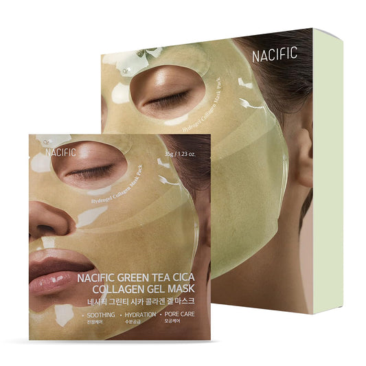 Nacific Collagen Gel Facial Mask (Green Tea Cica) 8Ea Set Hydrogel Deep Korean Face Mask Hydrating Overnight Elasticity Firming Pore Minimizing For All Skin Types