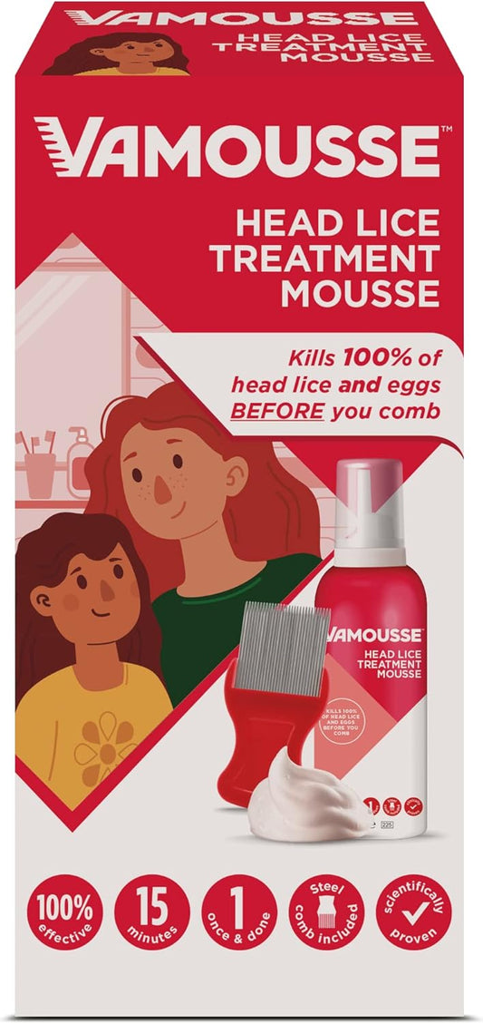 Vamousse Head Lice Treatment Mousse | Kills 100% Of Head Lice And Eggs Within 15 Minutes I One-Time Application I Non-Greasy | Steel Nit Comb Included | 160 Ml