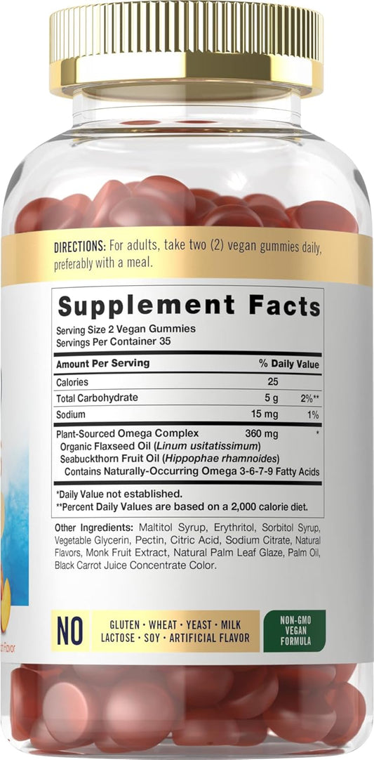 Carlyle Omega 3 6 7 9 Gummies | 70 Count | Vegan Plant Sourced Supplement | Peach Flavor