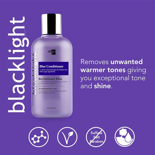 OLIGO PROFESSIONNEL - Blacklight Blue Conditioner - Anti Brassiness Hair Color - Sulfate-Free - Removes Brassy Tones - Repairs Damage Surface- 11 Amino Acids and Moisturizing Formula - 8.5oz