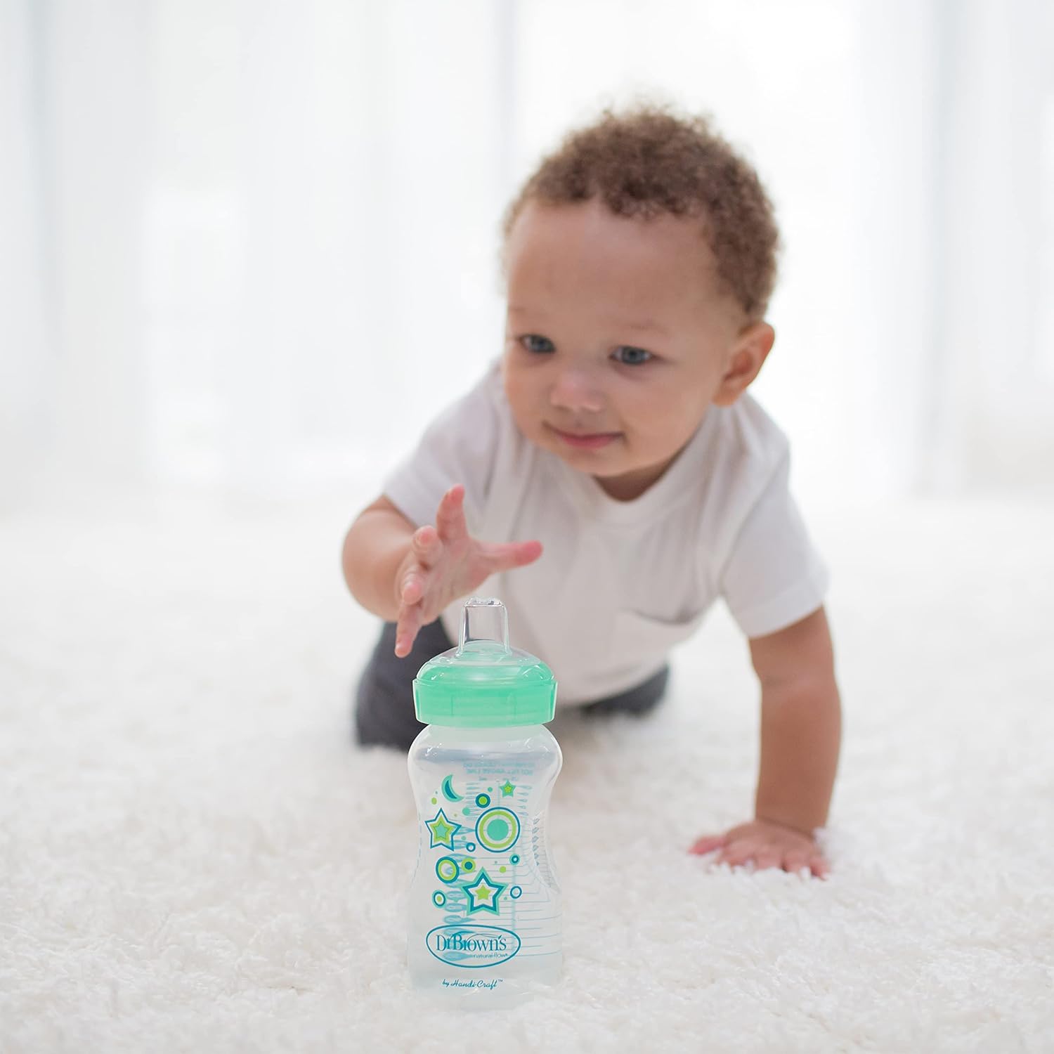 Dr. Brown's Natural Flow® Anti-Colic Options+™ Wide-Neck Sippy Bottle Starter Kit, 9oz/270mL, with Level 3 Medium-Fast Flow Nipple and 100% Silicone Soft Sippy Spout, Green, 6m+ : Baby