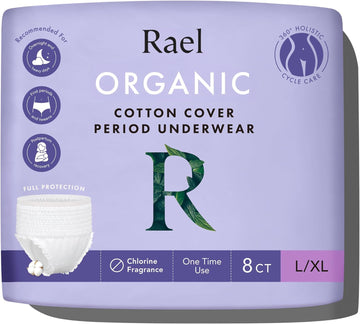 Rael Disposable Underwear For Women, Organic Cotton Cover - Incontinence Pads, Postpartum Essentials, Disposable Underwear, Unscented, Maximum Coverage (Size L-Xl, 8 Count)