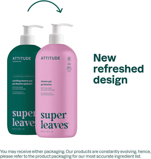 Attitude Body Wash, Ewg Verified Shower Gel, Dermatologically Tested, Plant And Mineral-Based, Vegan Personal Care Products, White Tea Leaves, 946 Ml