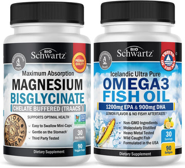 Magnesium Bisglycinate 180 Count + Omega 3 Fish Oil 90 Count Bundle