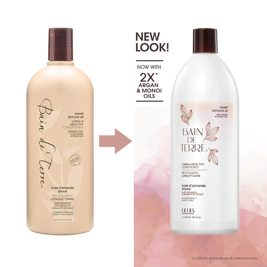 Bain de Terre Long & Healthy Shampoo/Conditioner | Sweet Almond Oil | Fortifies & Strengthens Long, Growing Hair | Argan & Monoi Oils | Paraben Free | Color-Safe