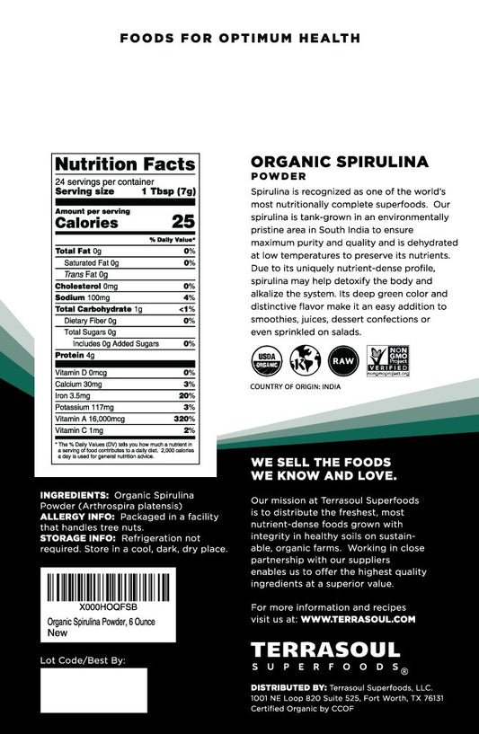 Terrasoul Superfoods Spirulina Powder (Organic), 24 Ounces