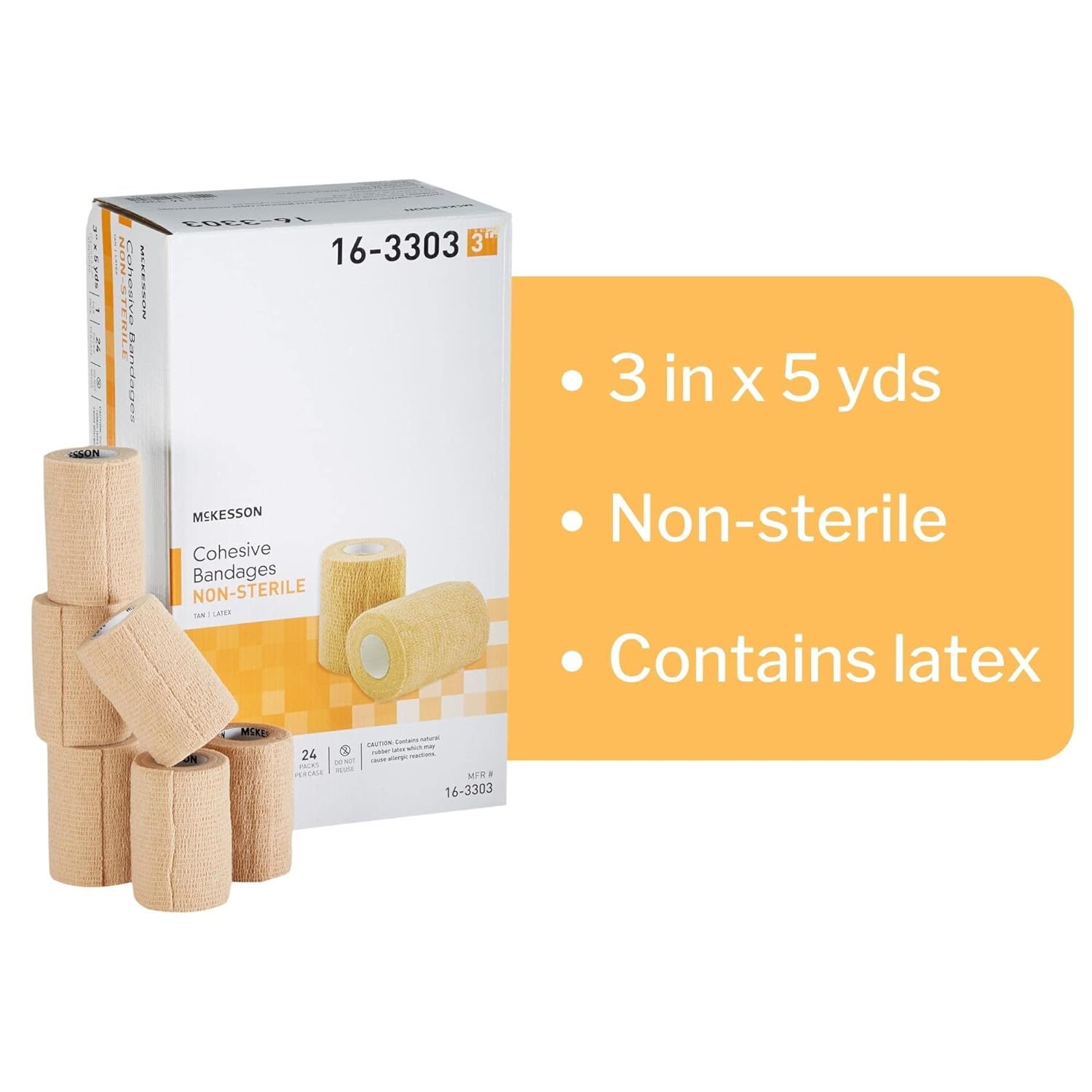 McKesson Cohesive Bandages, Non-Sterile, Contains Latex, 3 in x 5 yds, 1 Count, 24 Packs, 24 Total : Health & Household