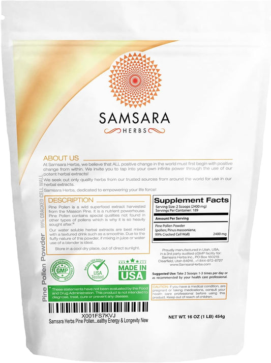 Samsara Herbs Pine Pollen Powder Wild Harvested - 99% Cracked Cell Wal