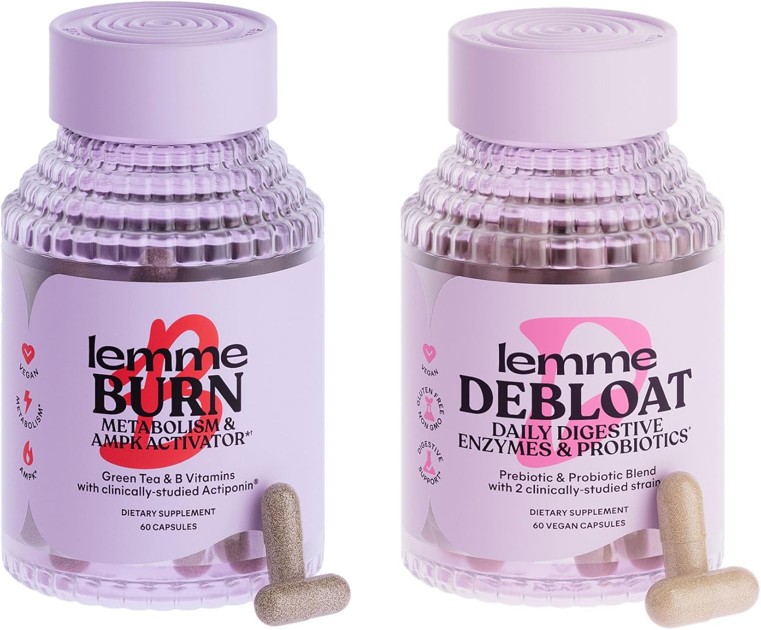 Lemme Burn & Debloat Capsule Bundle - Metabolism & Fat Burning + Debloat Capsules For Bloating & Gas Relief, Probiotics & Prebiotics - Vegan, Gluten Free, Non-Gmo - 60 Ct. Each