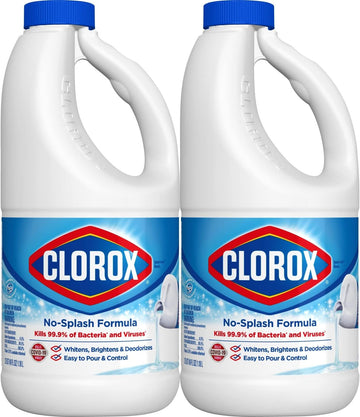 Clorox Splash-Less Bleach1, Disinfecting Bleach Kills 99.9% of Bacteria and Viruses, Regular 40 Fluid Ounce Bottle - Pack of 2 (Package May Vary)