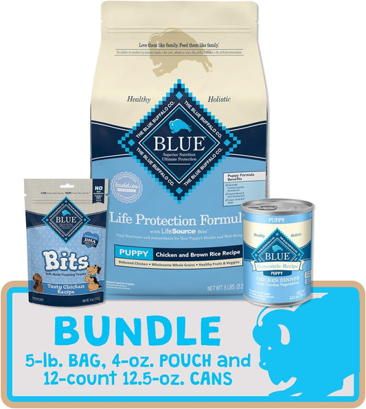 Blue Buffalo Life Protection Formula Natural Puppy Starter Kit- Dry Dog Food, Wet Puppy Food, & Blue Bits Puppy Training Treats, Chicken