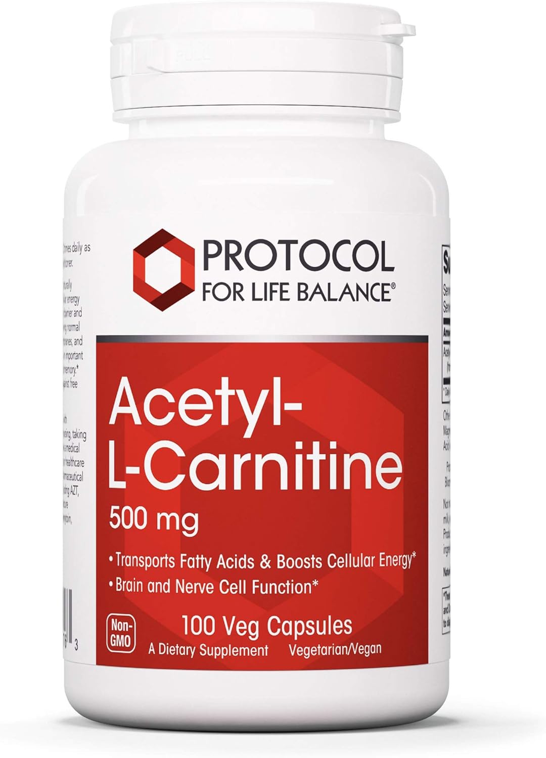 Protocol Acetyl-L-Carnitine 500mg - Supports Energy, Brain & Mitochondrial Health* - Brain Pills - Amino Acid - Made without Gluten, Non-GMO, Vegan - 100 Veg Caps