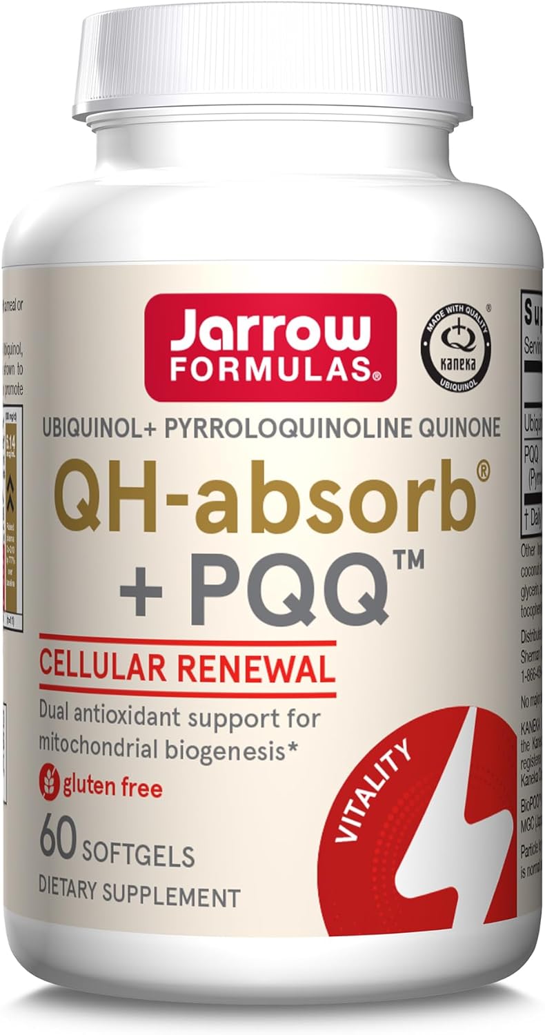 Jarrow Formulas Qh-Absorb + Pqq, Dietary Supplement, Antioxidant Support For Mitochondrial Biogenesis, Cellular Energy Production And Cardiovascular Health, 60 Softgels, 60 Day Supply