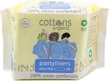 Cottons Organic Panty Liners | 24-Individually Wrapped Panty Liners | Chlorine Free | Unscented | Certified Organic Cotton | Light Absorbency (1 Pack of 24)