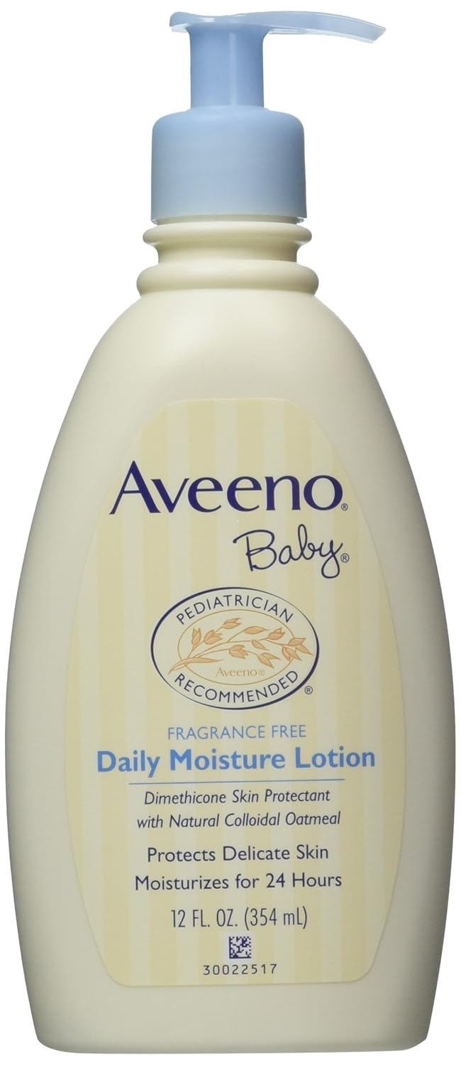 Aveeno Baby Daily Moisture Lotion, Fragrance Free, 12 Ounce (Pack of 2)