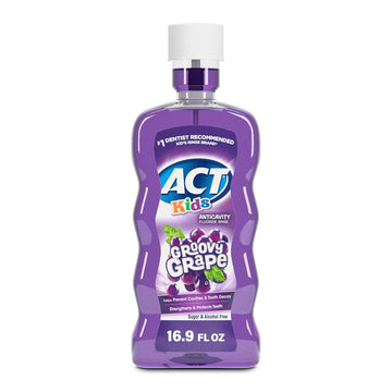 Act Kids Anticavity Fluoride Rinse Groovy Grape 16.9 Fl. Oz. Accurate Dosing Cup, Alcohol Free