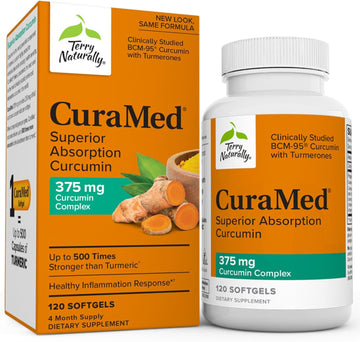 Terry Naturally CuraMed 375 mg Curcumin Complex - 120 Softgels - Superior Absorption BCM-95 - Non-GMO, Gluten Free, Halal - 120 Servings