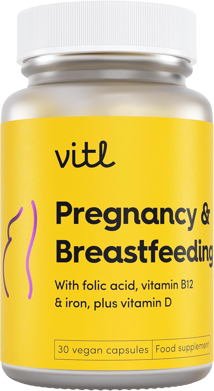 Vitl Pregnancy & Breastfeeding Support Supplement - 30 Vegan Capsules - includes Folic Acid, Vitamin B12, Iron & Vitamin D - with 17 Essential Nutrients & Vitamins - Pre & Postnatal Support for Women : Amazon.co.uk: Health & Personal Care