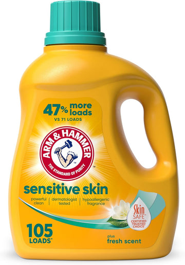 Arm & Hammer Sensitive Skin Plus Fresh Scent, 105 Loads Liquid Laundry Detergent, 105 Fl Oz