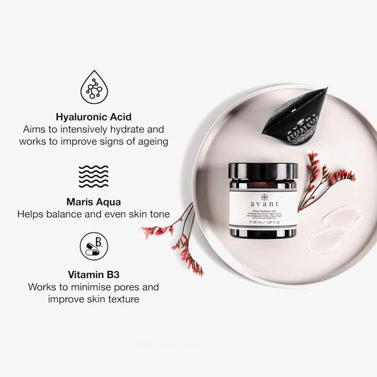 Avant | Anti-Ageing Night Cream Face & Eyes | Aims To Improve Skin Tone, Rejuvenate Eyes, Diminish Wrinkles & Fine Lines | Deluxe Hyaluronic Acid Vivifying Night Cream | 1X 50Ml