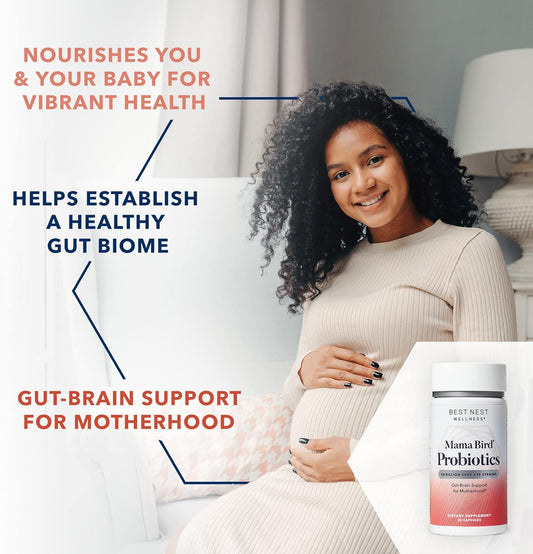 Best Nest Wellness Mama Bird Probiotics For Prenatal, Postnatal, Fertility, Women Digestive Health 50 Billion Cfu, 15 Strains, Patented Time Released Capsules, Once Daily Probiotic Supplement, 30 Ct