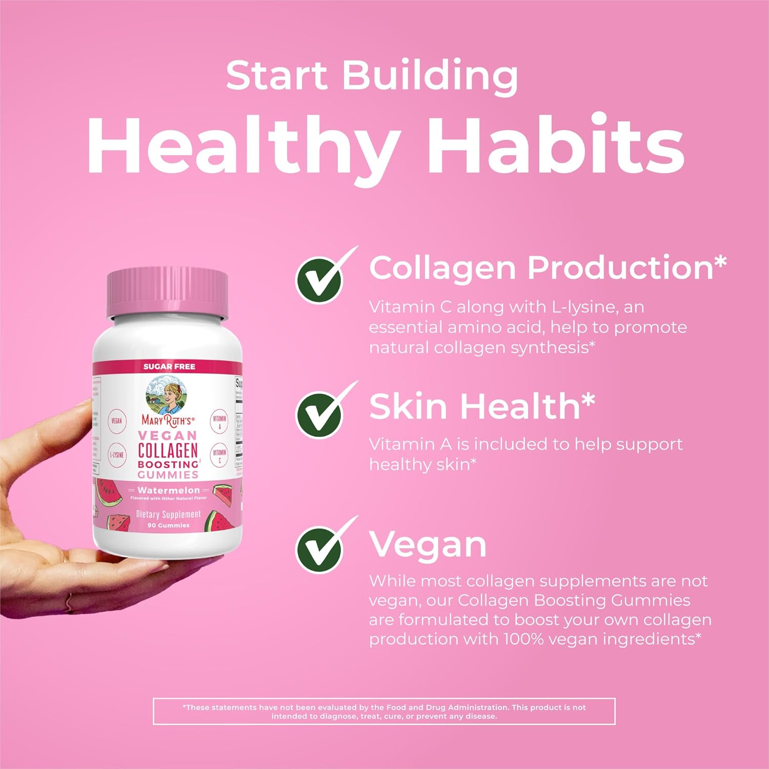 Maryruth Organics Vegan Collagen For Women & Men, Collagen Boosting Gummies, Skin Care, Lysine, Vitamin C, Vitamin A, Amla, Supplement For Hair & Skin, Vegan, Non-Gmo, Gluten Free, 90 Servings : Health & Household
