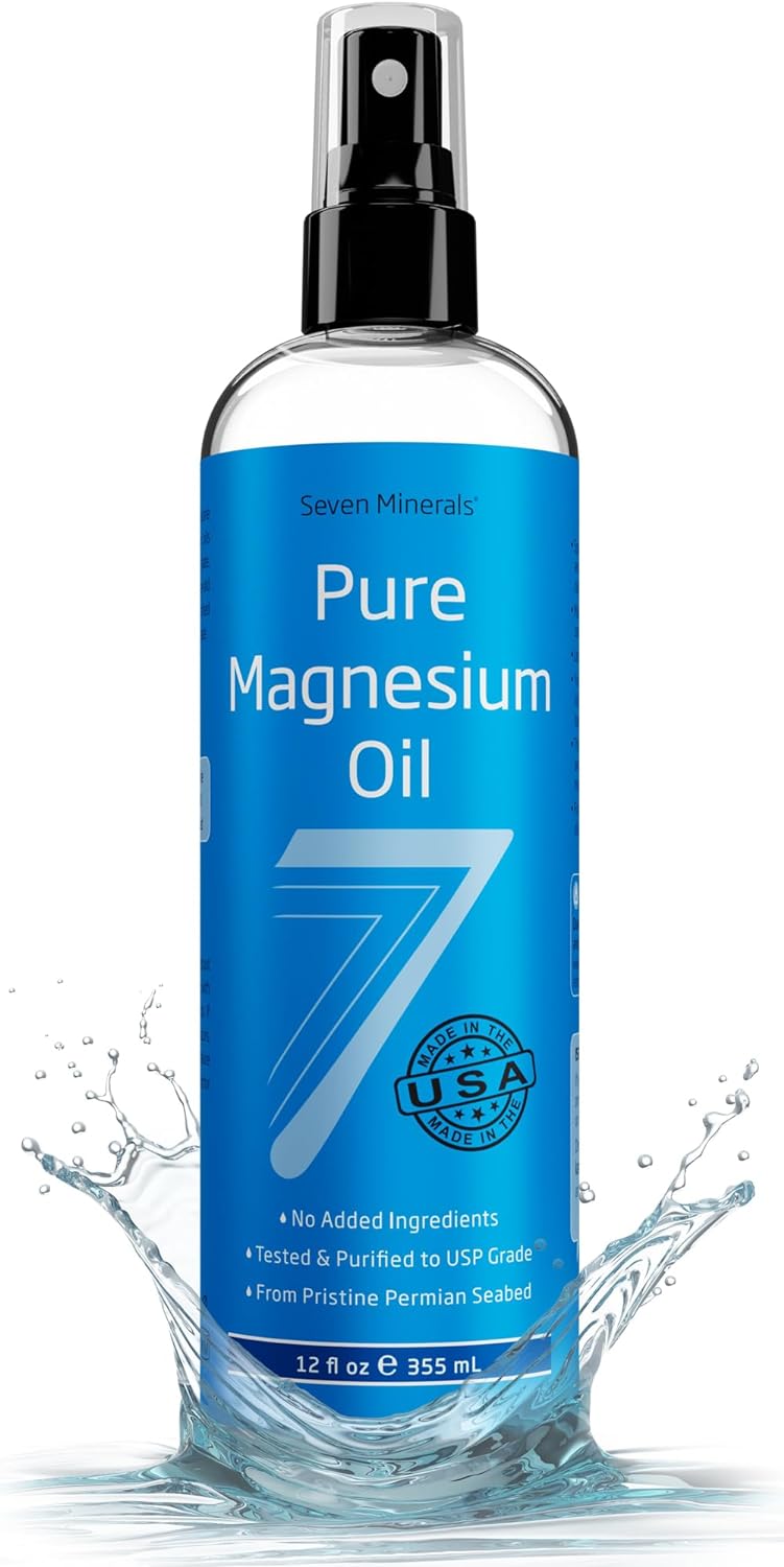 Seven Minerals, Pure Magnesium Oil Spray - Big 12 Oz (Lasts 9 Months) - Usp Grade Magnesium Spray, No Unhealthy Trace Minerals - From Ancient Underground Permian Seabed In Usa, Free Ebook Included