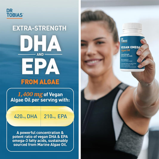 Dr. Tobias Vegan Omega 3 Supplement - 1400Mg Algae Oil, 420Mg Dha, And 210Mg Epa Per Serving - Non-Gmo, Gluten-Free, Carrageenan-Free - 60 Capsules, 30 Servings