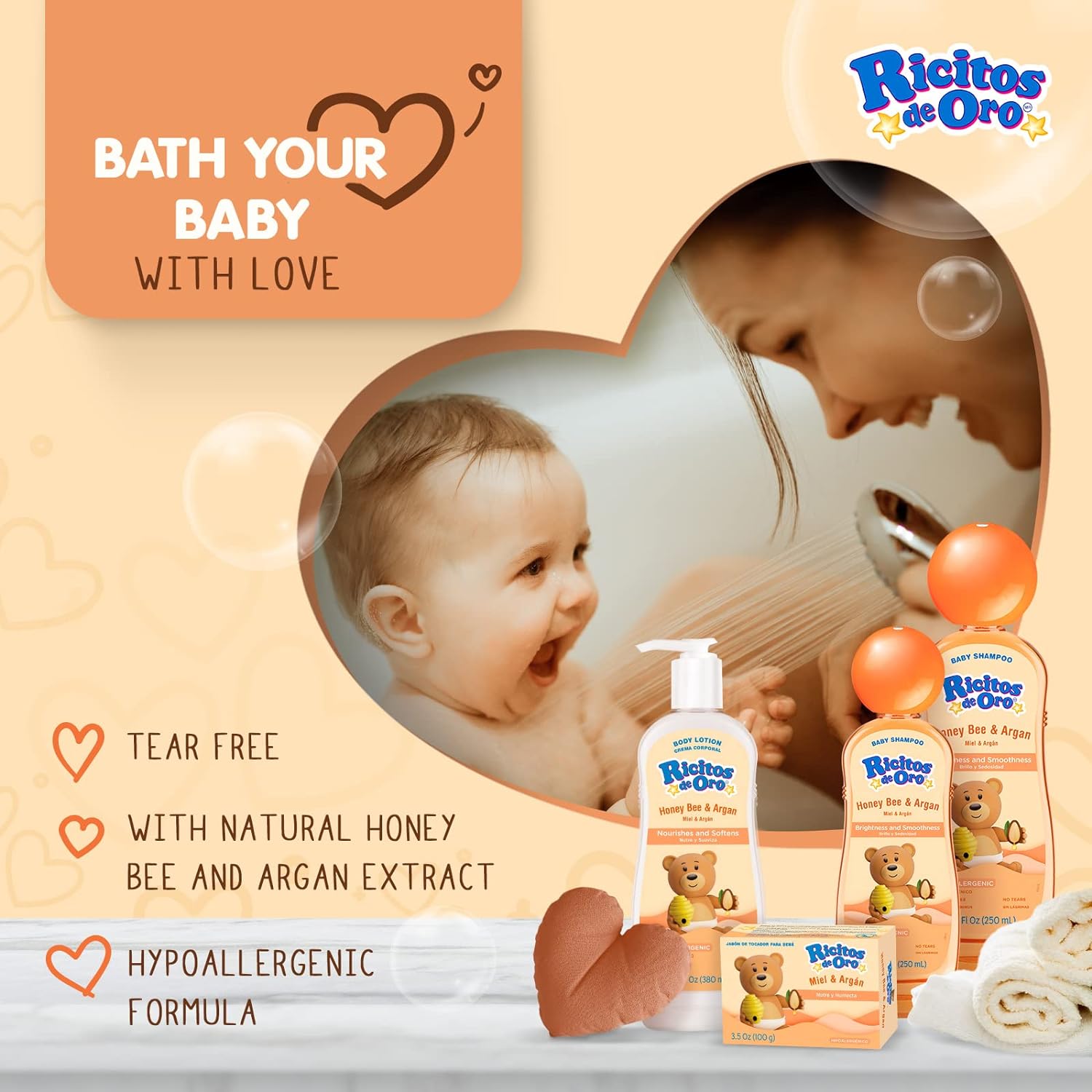 Ricitos de Oro Honey and Argan Baby Body Lotion That Helps Smooth Baby Skin -Hypoallergenic with Honey Bee Extract Delicious Scent, 2-Pack of 12.8 FL Oz Each, 2 Bottles. : Everything Else