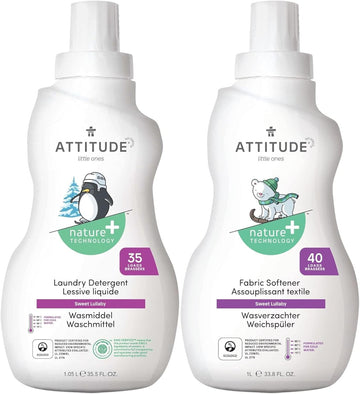 Bundle Of Attitude Baby Liquid Laundry Detergent And Fabric Softener, Plant And Mineral-Based, He, Vegan Laundry Products, Sweet Lullaby, 33.8 Fl Oz