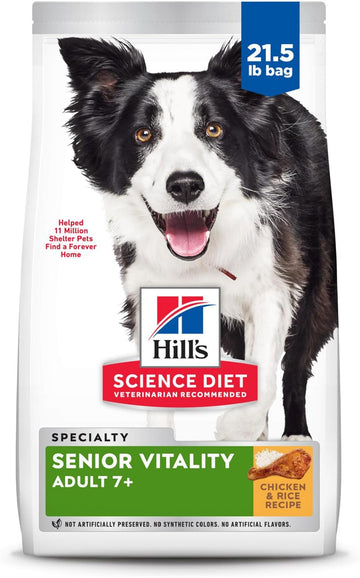 Hill'S Science Diet Senior Vitality, Senior Adult 7+, Senior Premium Nutrition, Dry Dog Food, Chicken & Rice, 21.5 Lb Bag