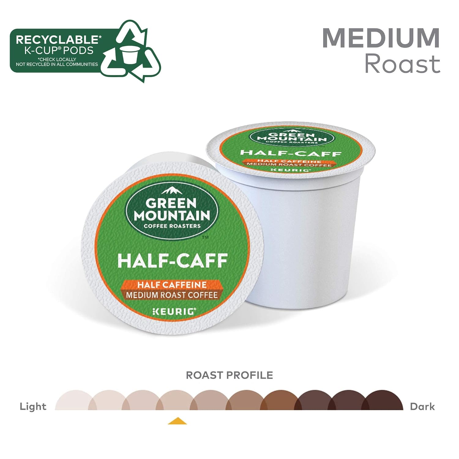 Green Mountain Coffee Roasters Half Caff, Single-Serve Keurig K-Cup Pods, Medium Roast Coffee Pods, 32 Count : Grocery & Gourmet Food