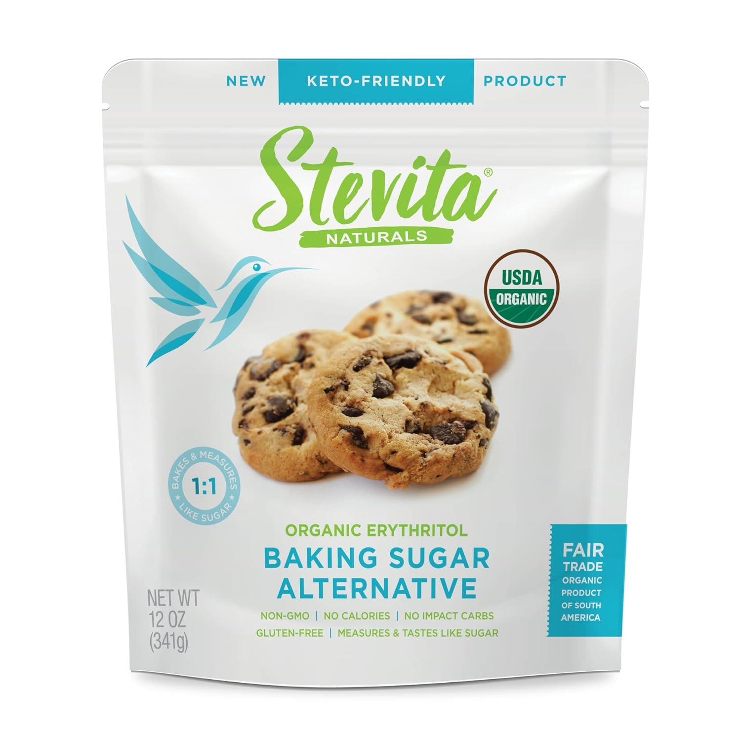 Stevita Organic Erythritol Bake-It-Better Pouch - 12 Oz - Baking Sugar Alternative With Stevia & Erythritol, No Calories - Usda Organic, Non-Gmo, Vegan, Keto, Paleo, Gluten Free