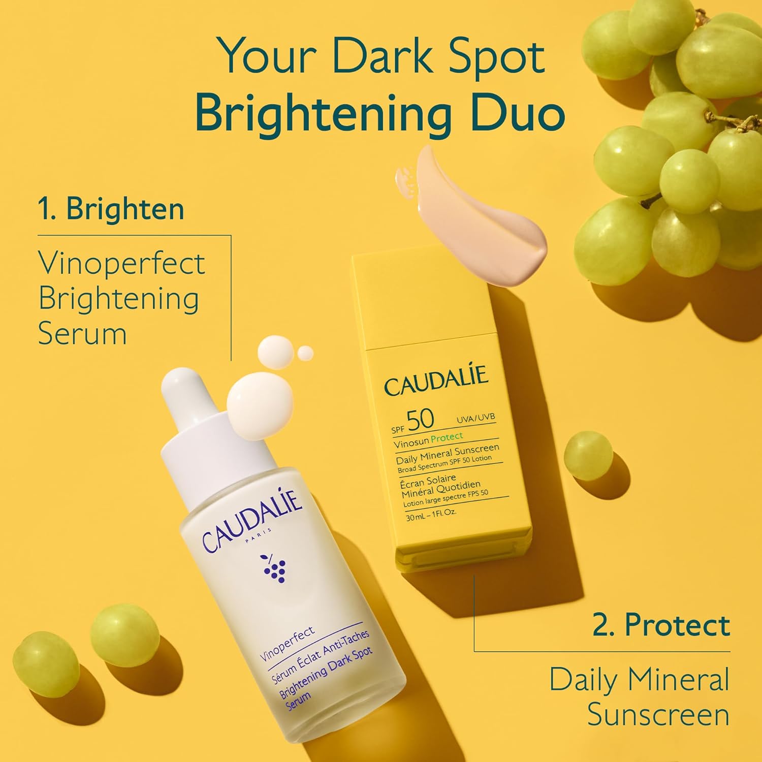 Caudalie Dark Spot Brightening Serum & Sunscreen SPF 50 Set : Beauty & Personal Care