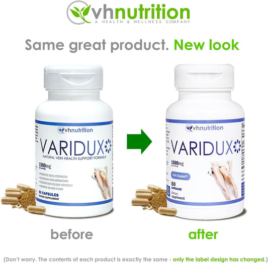 Vh Nutrition Varidux | Vein Support* Supplements | Varicose Vein Relief* And Vascular Support* | Grape Seed Extract, Pine Bark, Butchers Broom | Promotes Circulation | 60 Capsules