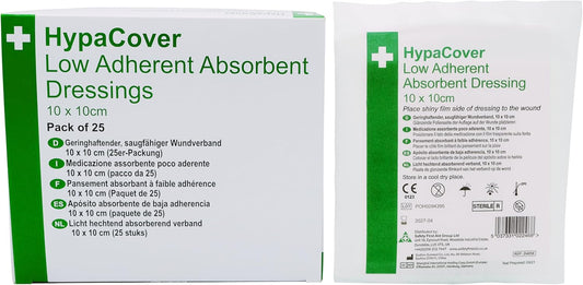 Safety First Aid Group Group Hypacover Low Adherent Dressing Pads For Wounds Absorbent Dressing, 10X10Cm (Pack Of 25)