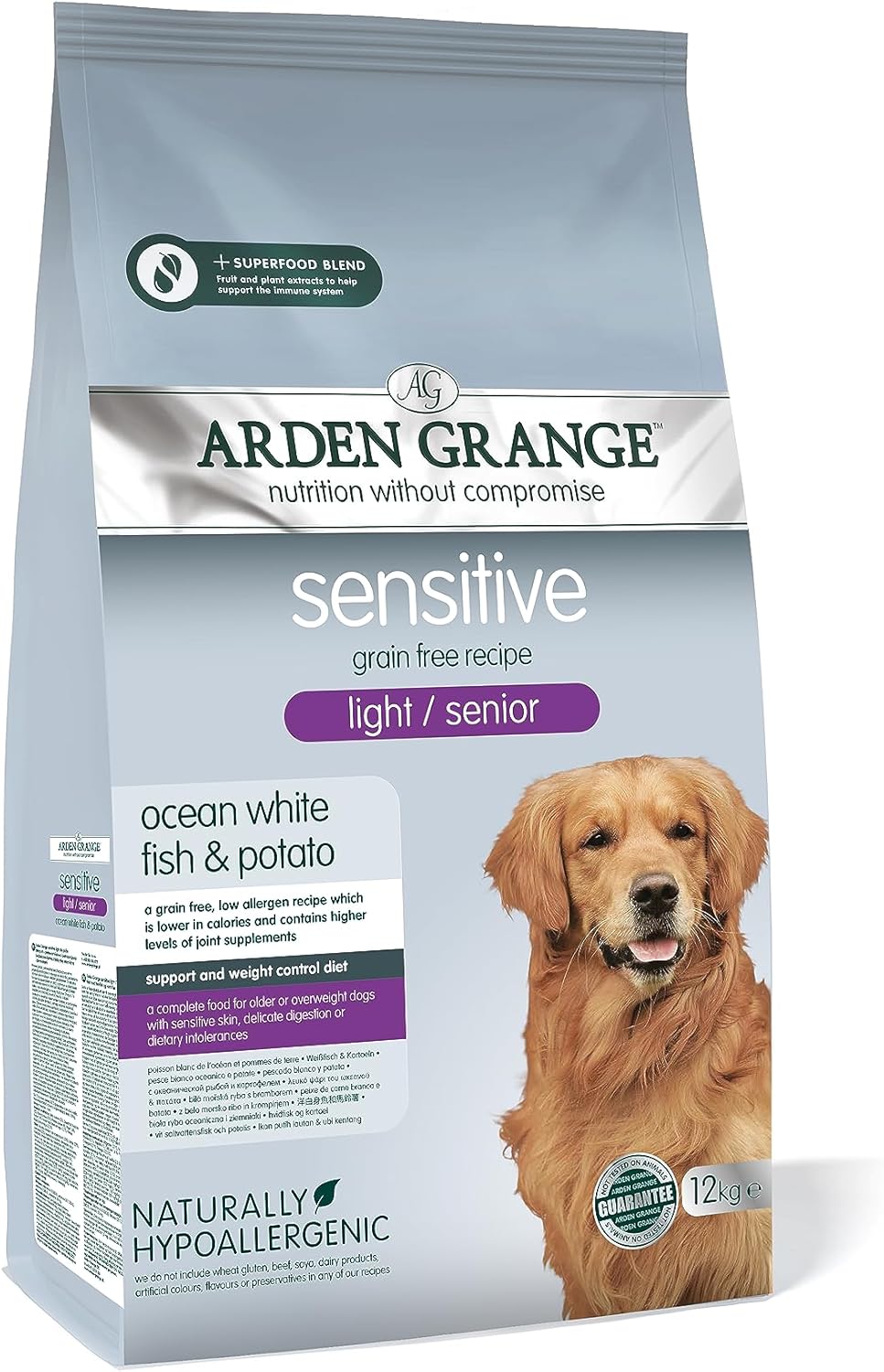 Arden Grange Sensitive grain free light/senior ocean white fish & potato 2 x 12kg :Pet Supplies