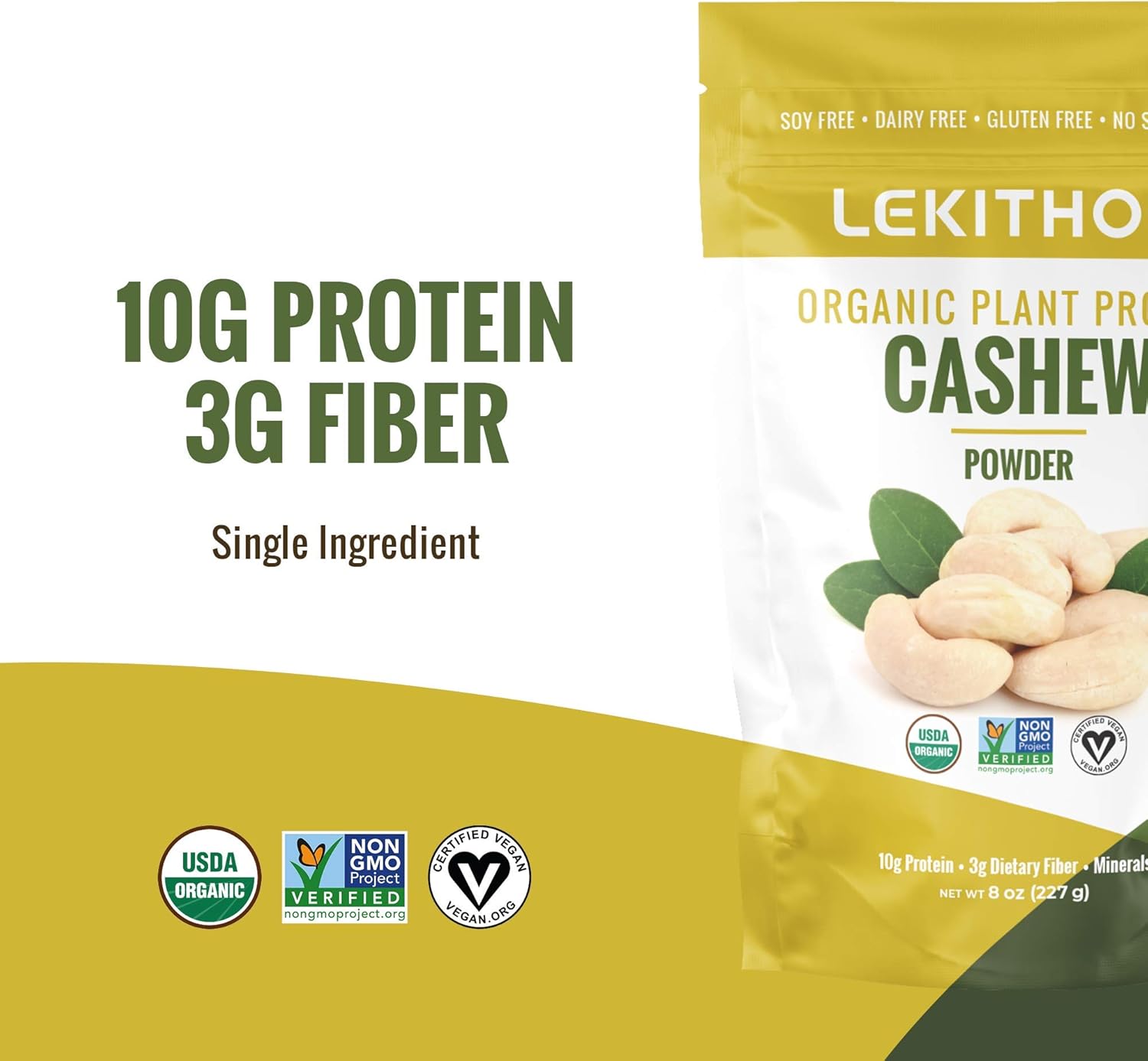 Lekithos Organic Cashew Protein Cashew Powder - 6 Oz - 10G Protein - Certified Usda Organic, Non-Gmo Project Verified, No Added Sugars - Certified Vegan, Gluten Free : Health & Household