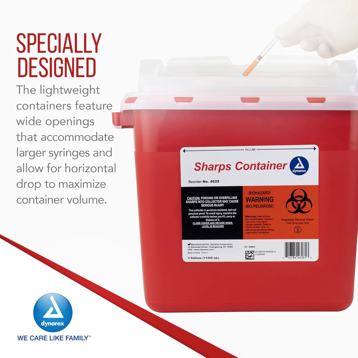 Dynarex 4628 Sharp Container, Provides a Safe Disposal of Medical Waste and Needles, Non-Sterile & Latex-Free, 3 Gallons, Made with Thermoplastic, Red, Pack of 12 : Health & Household